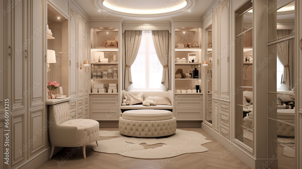 Luxury dressing room with stylish furniture in beige tones and soft led ... Best Boutique Style Dressing Room Decor Review With YouTube Guide